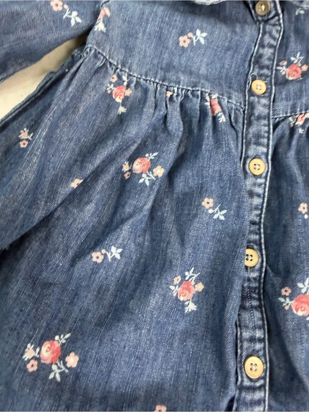 Baby GAP Girls Long Sleeve Floral Chambray Light‎ Denim Dress Sz 18-24M